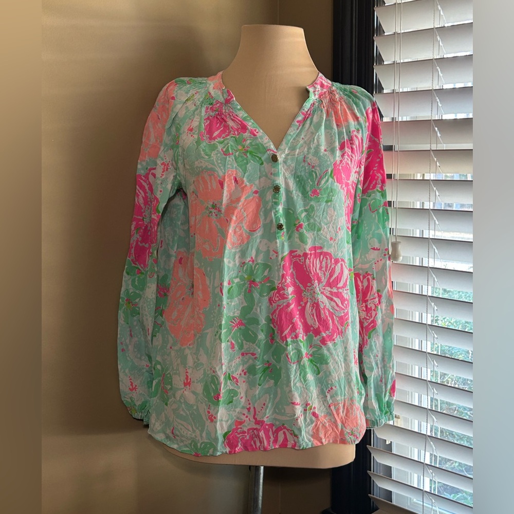 Lilly Pulitzer Pink and Green Floral Blouse Koala Me maybe